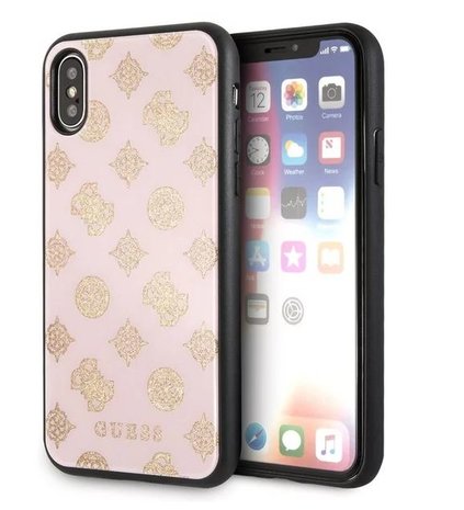 Guess backcover hoesje Double Layer Glitter Apple iPhone X-Xs Roze - Peony - TPU