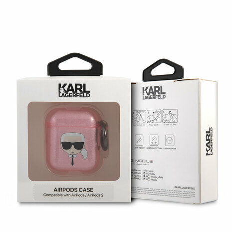 Karl Lagerfeld Airpods - Airpods 2 Case - Glitter - Karl - Roze