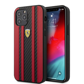 Ferrari Apple iPhone 12 / 12 Pro Rood Backcover hoesje - Carbon Red Stripes
