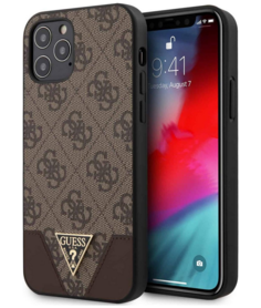 Guess Los Angeles iPhone 12/12 Pro Backcase hoesje - Effen Bruin - Kunstleer