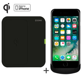 Draadloze oplader met draadloze oplaadcase van Zens Qi voor Apple iPhone 7 zwart (compatibele met 6/6S)